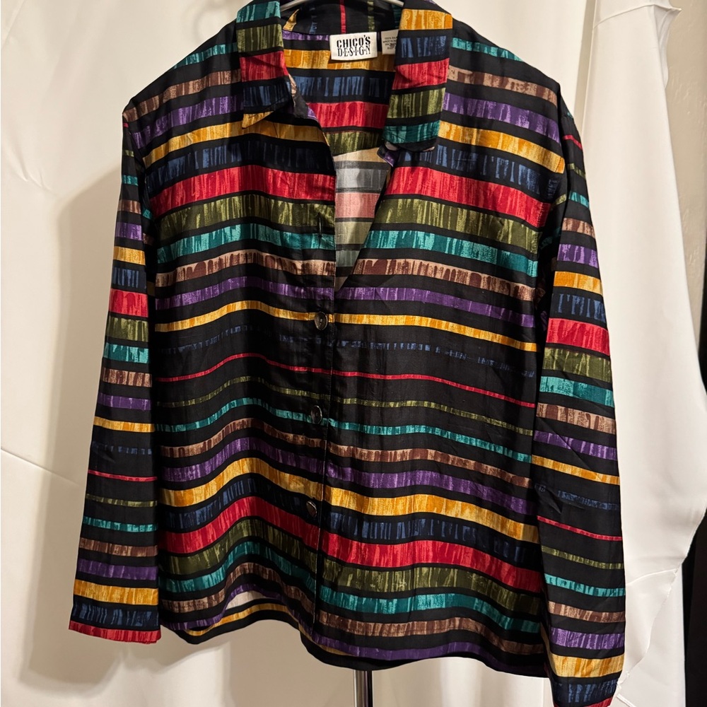 Chico's Design Silk Blouse with Multicolor Stripes
